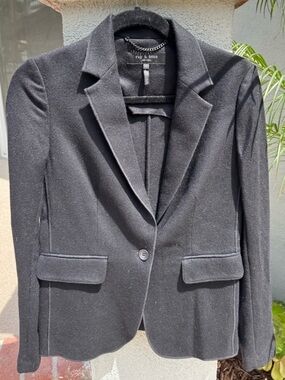 Wool rag & bone Luxe Black Blazer; Knit Tailored Single-Button Jacket, 2